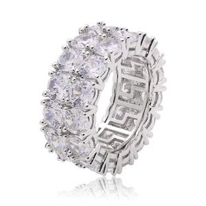 6. LuReen 2 Rows Iced Out Hip Hop White Gold Rings for Men