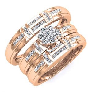 3. ½ Carat Diamond Rose Gold Pave Set Wedding Band Trio