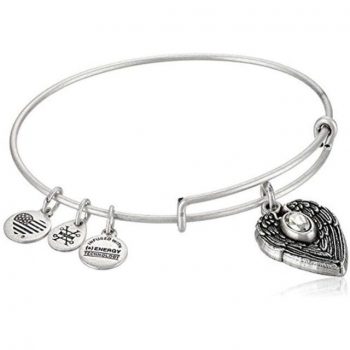 Alex and Ani "Path of Symbols" Guardian Angel Expandable Wire Silver Bangle Charm Bracelet