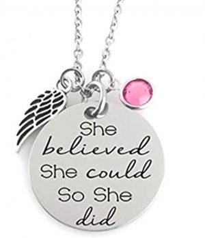 GLAM - ''SHE BELIEVED SHE COULD SO SHE DID'' Inspirational Positive Message Mantra Pendant Angel Bird Wing Charm Necklace