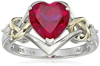 Heart Shape .03 cttw Diamonds in Silver Created Ruby Ring