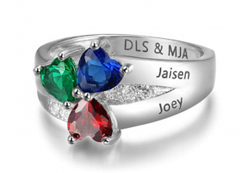 Personalized 3 Simulated Birthstone Mother Children Rings Engraved 3 Names Rings for Family Jewelry