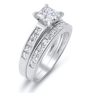 5. Cubic Zirconia and Brushed Sterling Silver Set Wedding Band Trio