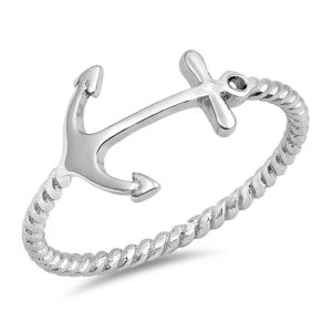 Anchor Bali Rope Band Fashion Cross Ring New 925 Sterling Silver Sizes 4-12