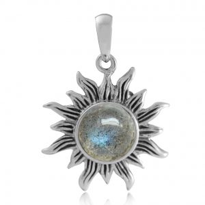 Natural Labradorite 925 Sterling Silver Sun Solitaire Pendant