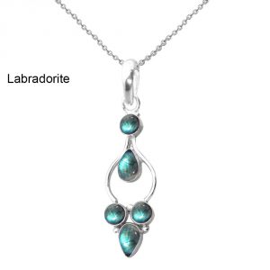 9.50ctw,Genuine Labradorite & 925 Silver Plated Pendant