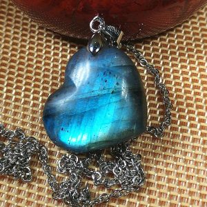 Mix-Stone 1 Pcs Beautiful Labradorite Heart Shape with Silver Chain, DIY for Necklace (M)