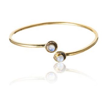 81stgeneration Women's Brass Gold Tone Moonstone Adjustable Bangle Cuff Bracelet