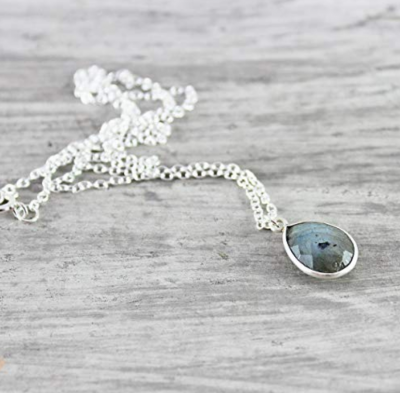 Labradorite Gemstone Sterling Silver Necklace - 16" Length