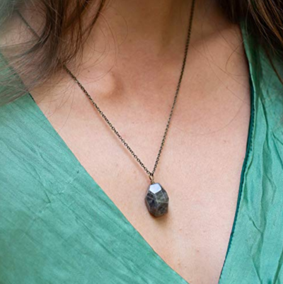 The Samara necklace made with a superb Labradorite with a brown yellow witch theme.