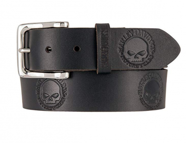 Harley-Davidson Men's Embossed Willie's World Leather Belt, Black HDMBT11332-BLK