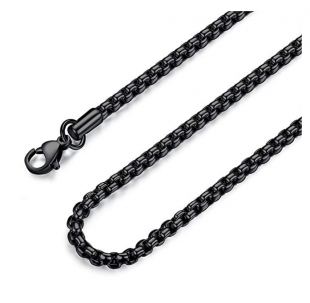 FOSIR 2-4MM Mens Womens Stainless Steel Black Rolo Cable Chain Necklace 18-36 Inch