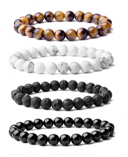 WRCXSTONE Natural 8mm Gorgeous Semi-Precious Gemstones Healing Crystal Stretch Beaded Bracelet Unisex