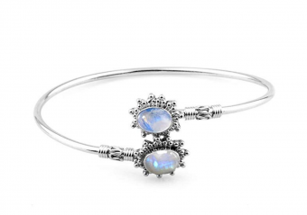 11.00gms, 4.75ct Genuine Rainbow Moonstone .925 Silver Overlay Handmade Fashion Cuff Bangle Jewelry