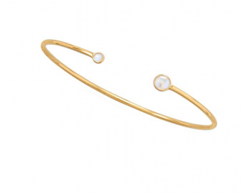 Rainbow Moonstone Open Cuff Bracelet 14k Gold-plated Silver