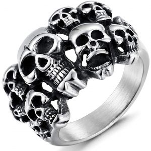 FIBO STEEL Stainless Steel Rings for Men Women Multi Skull Head Rings,Size 8-14