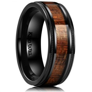 King Will Nature 8mm Titanium Ring with Wood Inlay Wedding Band Ring Real Comfort Fit