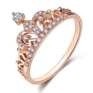 Presentski Women Crown Rings Princess Queen 18K Gold Plated Tiara Ring Tiny CZ Gift Girl Promise Ring