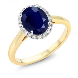 Gem Stone King 10K Two-Tone Gold Oval Blue Sapphire and Diamond Halo Engagement Ring 2.50 Ct (Available 5,6,7,8,9)