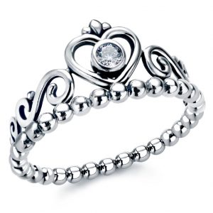 Sterling Silver Stackable Rings With Cubic Zirconia Princess Heart Crown Ring