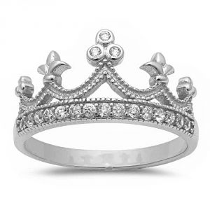 Oxford Diamond Co Sterling Silver Round Cubic Zirconia Crown Princess Tiara Ring Sizes