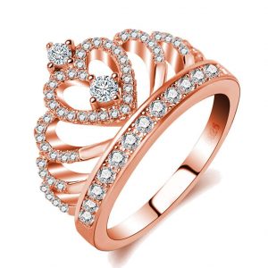 Similanka Rings Women 18K Rose Gold Plated AAA Cubic Zirconia Princess Crown Ring Girl Gift Wedding Engagement