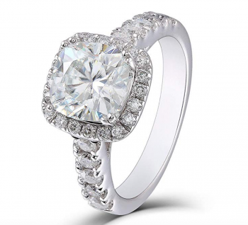 Cushion Cut Solitaire with Accents Platinum Plated Silver - Solitaire Engagement Rings