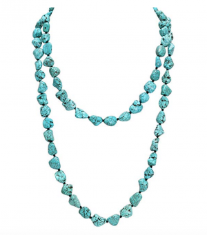 POTESSA Turquoise Beads Endless Necklace Long Knotted Stone Multi-Strand Layer Necklaces Handmade Jewelry