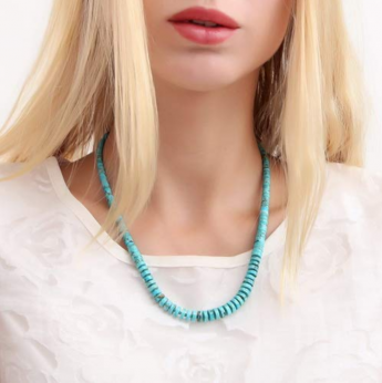 Bluejoy Genuine Natural Turquoise Graduating Heishi Necklace with Elegant Seed Spacer and Lobster Clasp