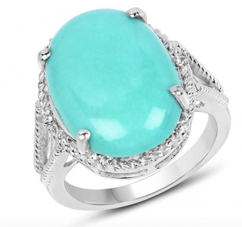 8.58 Carat Genuine Turquoise and White Topaz Solid .925 Sterling Silver Ring