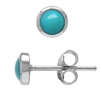 4MM Petite Genuine Arizona Turquoise White Gold Plated 925 Sterling Silver Stud Earrings