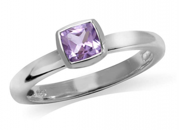 Natural Cushion Cut Amethyst 925 Sterling Silver Stack/Stackable Solitaire Ring