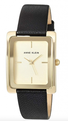 Anne Klein Goldtone and Black Leather Strap Watch