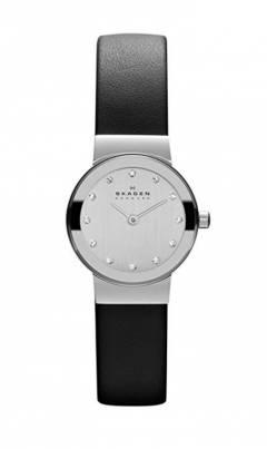 Skagen Women's Ancher Quartz Stainless Steel and Leather Casual Watch, Color: Silver-Tone, Black (Model: 358XSSLBC)