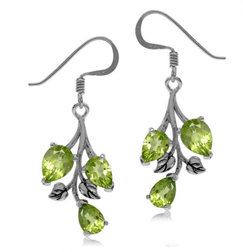 Silvershake Natural Stone Leaf Dangle Hook Earrings