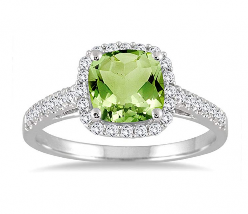 Szul Diamond Ring in 10K White Gold and Peridot Stone