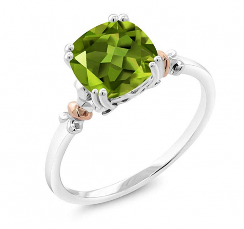 Gem Stone King Sterling Silver and 10K Rose Gold and Peridot Stone Ring