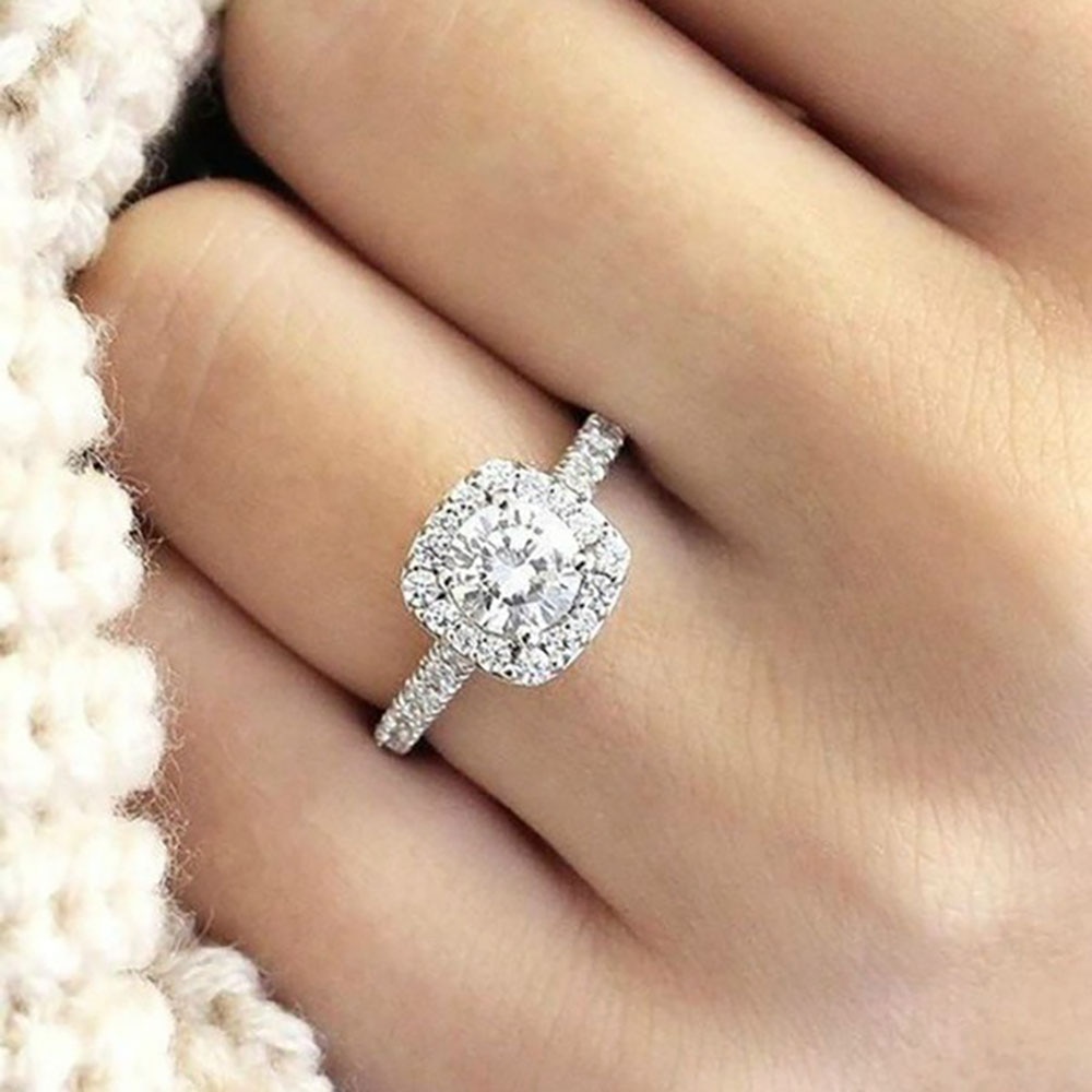 Jiangyue Women Rings AAA Cubic Zirconia Rhodium Plated Exquisite Big Stone Ring Elegant Jewelry Size 5-9 