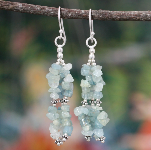 Aquamarine earrings on a branch