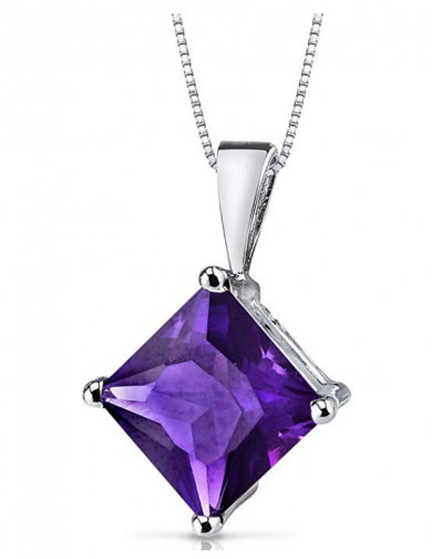 PEORA 14 Karat White Gold Princess Cut Amethyst Pendant