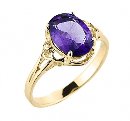 Solid 10k Yellow Gold February Birthstone Ring