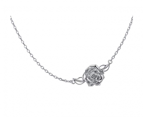 Silver Mountain Sideways Camellia Flower - Silver Choker