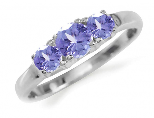 Silvershake Petite 3-Stone Tanzanite Ring