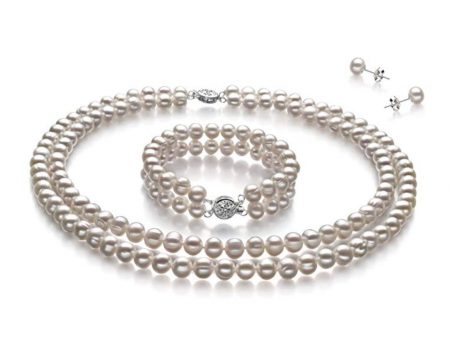 Juliane White 6-7mm Double Strand A Quality Freshwater Cultured Pearl Set