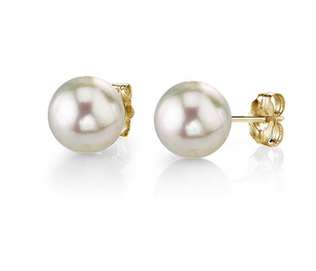 THE PEARL SOURCE 14K Gold AAA Akoya Stud Pearl Earrings