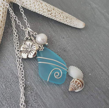 Yinahawaii Blue Sea Glass Necklace