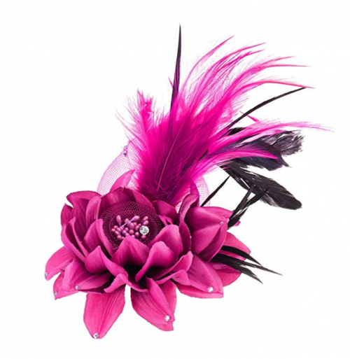Bright Magenta or Strawberry Red Flower with Black Floral Fabric on an Alligator Hair Clip