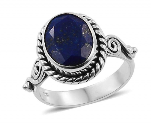 1. 925 Sterling Silver Oval Lapis Lazuli Oxidized Ring