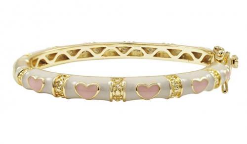 6. Ivy and Max Gold Finish Pink Hearts Bangle