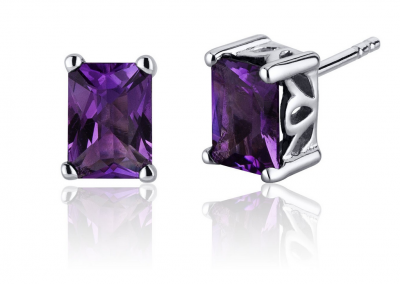 Amethyst Stud Earrings in Sterling Silver - Pisces